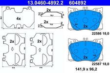 Bremsbelagsatz Scheibenbremse für Mercedes EQC ab 15-> Vorne ATE 13.0460-4892.2