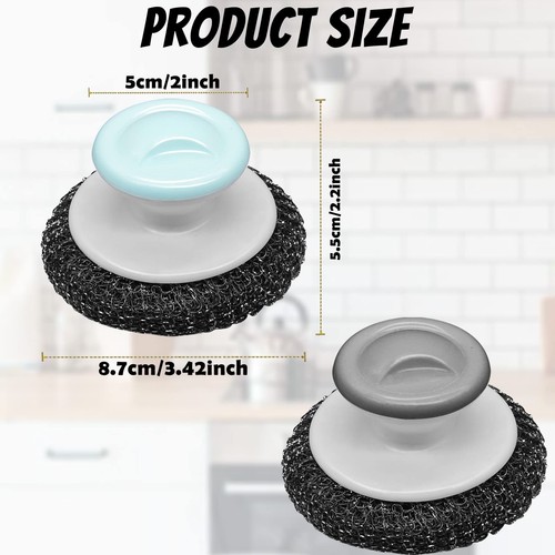 2Pcs Stainless Steel Wool Scrubber with Handle, Heavy Duty Pot Scrubbers Dish... - Picture 7 of 7