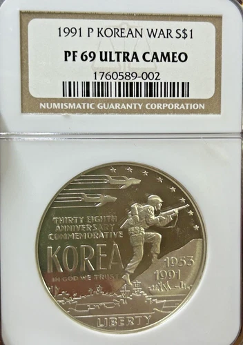 1991-P Korean War Silver Dollar $1 NGC PF69 Ultra Cameo
