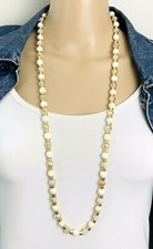 White Howlite Gold Tone Glass Beaded Strand Necklace 36"