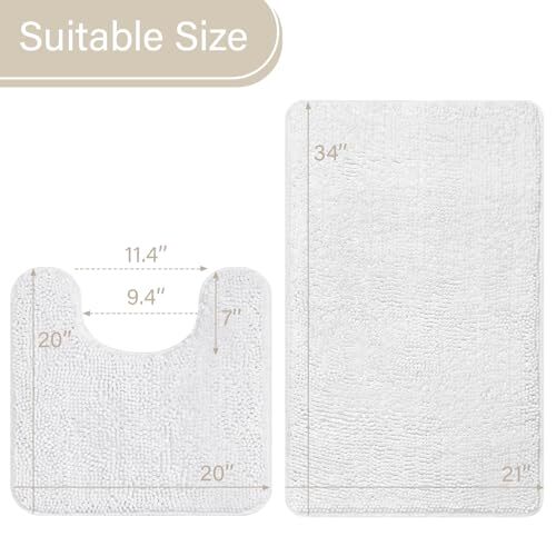  Bathroom Rugs Sets 2 Piece, Soft Non Slip Bath 34" x 21" Plus 20" x 20" White - Bild 2 von 7
