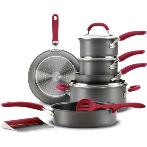 NEW Rachael Ray 11pc Hard in Anodized NS Cookware Set in Gray/Red - Picture 2 of 7
