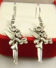 US SELLER ADORABLE FASHION TINKERBELL SILVER TONE DANGLE FAIRY EARRINGS