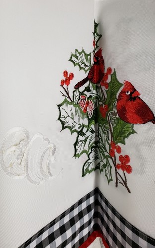 1 Fabric Embroidered Valance (41.5"Wx16"L) CHRISTMAS CARDINAL BIRDS CHECKERED,CE - Picture 9 of 18
