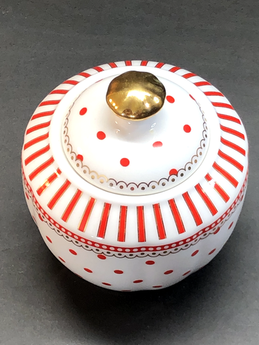 Grace's Teaware Fine Porcelain Red & White Stripe's & Polka-Dot SUGAR BOWL w/Lid - Picture 3 of 9