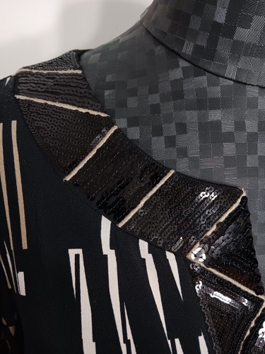 Dana Buchman Size Small Black Sequin Neckline 3/4 Sleeve Tunic Top - Picture 7 of 12