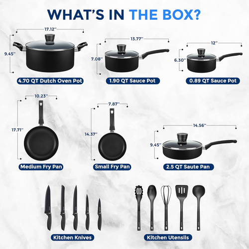 Utensilios de cocina ollas y sartenes utensilios de cocina básicos, revestimiento antiadherente negro en el interior, - Imagen 3 de 12