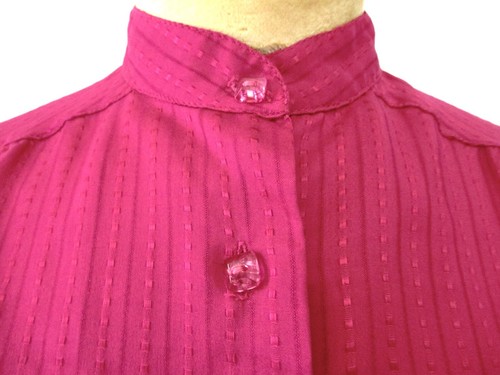 Vtg 70s 80s Sears Jr Fuchsia Pink Brocade Square Stripe Secretary Blouse Top 7 - Picture 3 of 7