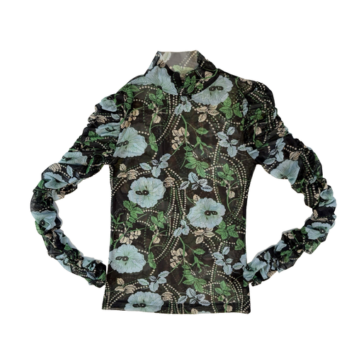 Top Maeve By Anthropologie Talla XS Estampado Floral Manga Acanalada Malla Transparente Negro - Imagen 5 de 14