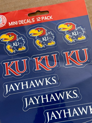 Fanmats Kansas Jayhawks 12-Count Mini Decal Sticker Pack – Team Logo Vinyl Stickers For Cars, Laptops