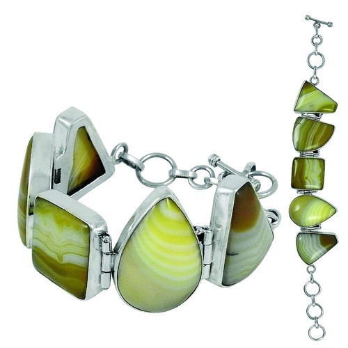 Bracciale In Argento Sterling Con Catena In Onice Striato Per Figlia - Foto 3 di 6
