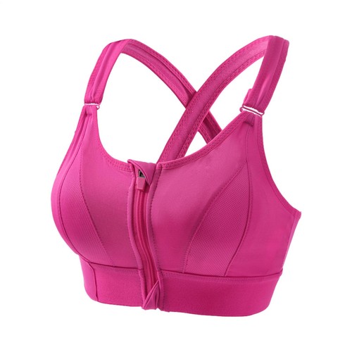 Lady Zip Front Fastening Sports Bra High Impact Wireless Padded Full-Support Bra - Picture 15 of 32