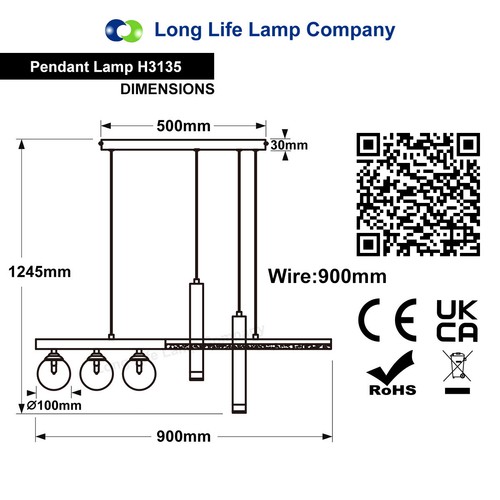LED Bar 5 Light Black Ceiling Pendant Light Mini Glass Globes Slim Tubular H3135 - Picture 5 of 13