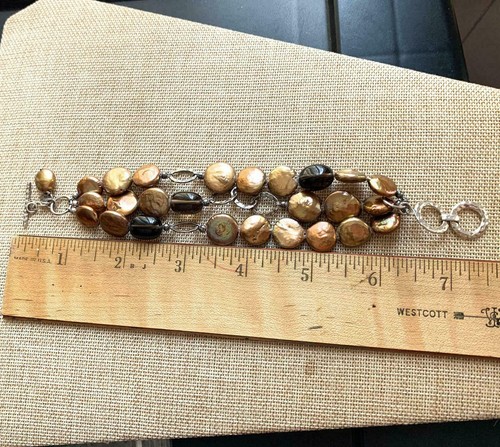 Pulsera Silpada Moneda Bronce Perla Cuarzo Ahumado Plata Esterlina B1850 - Imagen 8 de 12