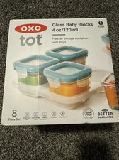 OXO tot Glass Baby Blocks 4oz -8 Piece Set Food Storage Containers With Trays
