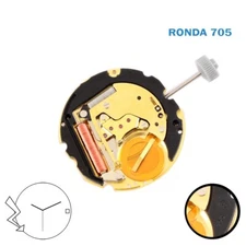 RONDA 705 SWISS🇨🇭 Made Movement , White Date Disk at 3, 3 Hands ,Gold Color,