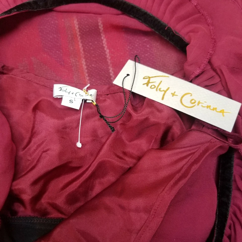 New Foley + Corinna Women Silk Ruffle Dress Small Red Black Sleeveless Tie-Waist - Image 3 of 4