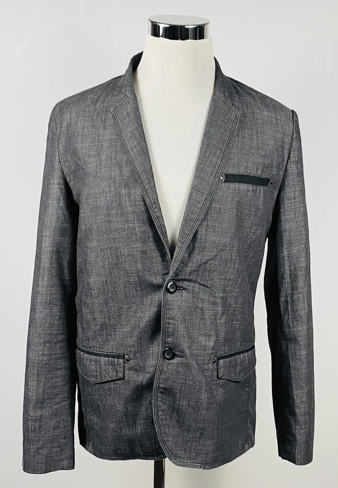 Abrigo Deportivo Guess Para Hombre Grande Cambray Gris Oscuro Lavado Mezcla de Algodón Dos Botones Foto 2 de 4