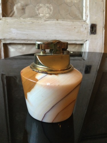 Tischfeuerzeug Benzin Onyx Mexico Messing Handarbeit Antik Art Deco Vintage - Bild 2 von 12