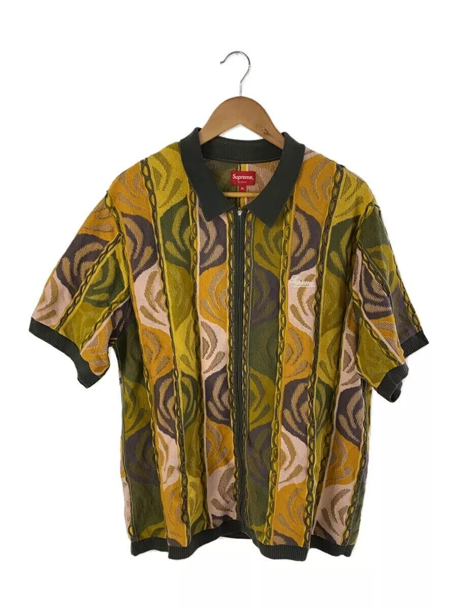 Supreme Polo Shirt/XL/Cotton/Yellow/22SS/Abstract Textured Zip Up Polo