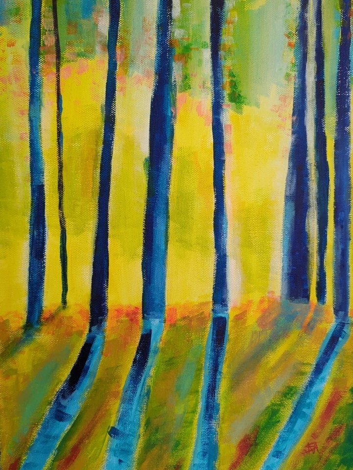 Paisaje Árboles Gato Pintura Original Coleccionable Arte Forestal Samantha McLean Foto 3 de 4
