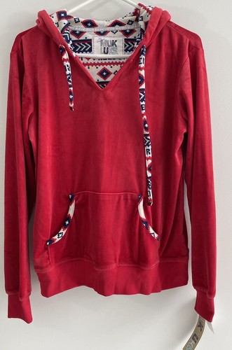 Muk Luks Hoodie Sweatshirt Damen Large Rot Freedom Velour Neu Top Loungewear