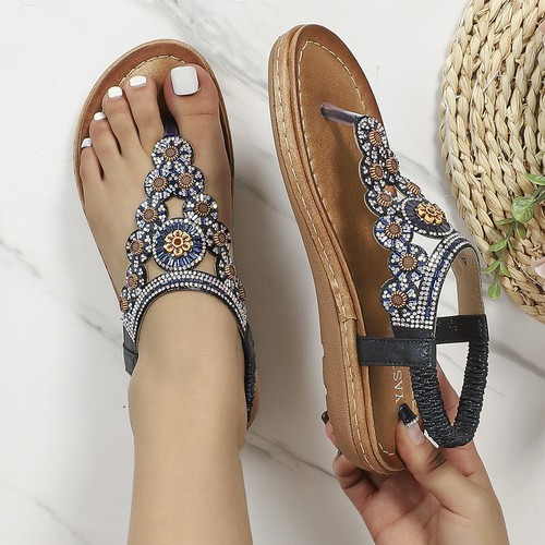 Summer Boho Beach Comfortable Sandals Women Wide Width Ladies Strap Flat Sandals - Picture 22 of 30