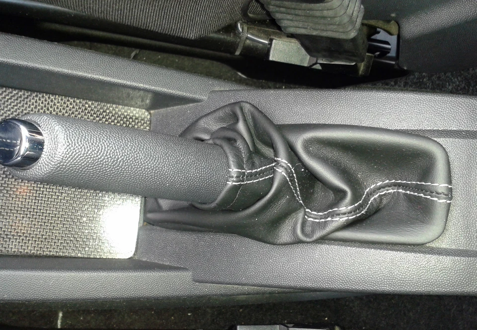 Opel Meriva 2003 - 2010 Soufflet Frein A Main en Cuir Noir Surpiqûres Grises - Photo 1/1