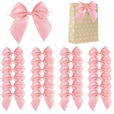 5'' Pink Bow Party Decorations Satin Bows Twist Tie Bows for Treat Bags Cake ...