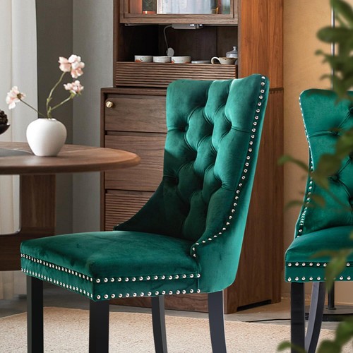 YICORPS Velvet Dining Chairs Upholstered Tufted Kitchen Side Chairs w/Wooden Leg - Picture 143 of 151