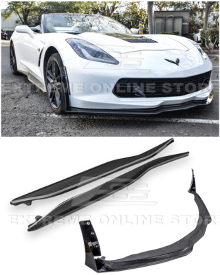 For 14-19 Corvette C7 | Z06 Stage 3 CARBON FIBER Front Lip Splitter Side Skirts