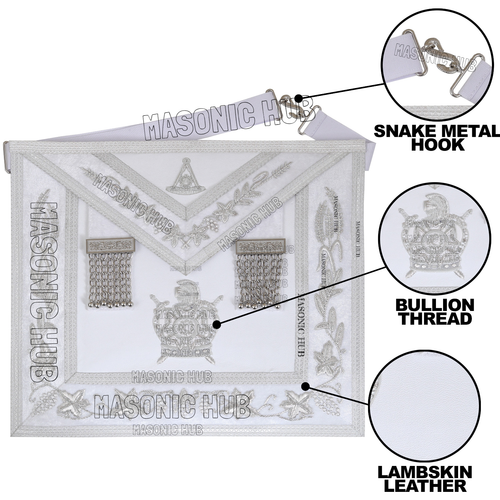 Masonic Past Master Apron - White with Silver Bullion Embroidery & DeMolay Logo - Picture 5 of 6