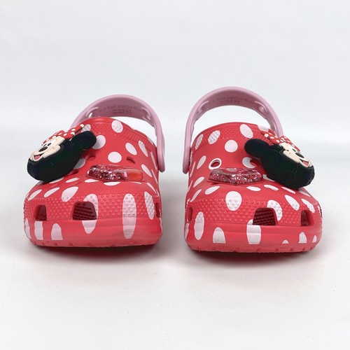 Crocs Junior Size 1 Disney Minnie Mouse Sparkle Heart Polka Dot Shoes Clogs - Picture 5 of 15