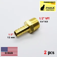 2X 1/2" Hose Barb x 1/2" Male NPT Brass Adapter Threaded Fitting, Fuel/Water/Air