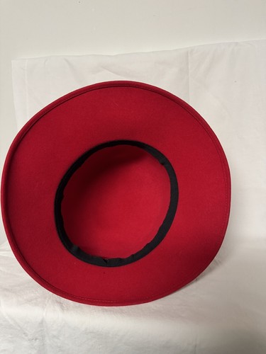 Hat Vintage Red Wool Felt Wide Brimmed Banded Great Style - Picture 6 of 7