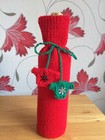 Bottle bag Wine gift bag Christmas Red Gift bag Hand knitted Unique secret santa