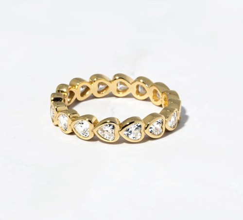14k Gold Moissanite Eternity Ring, Heart-Shaped, Diamond Alternative - 第 3/6 張圖片
