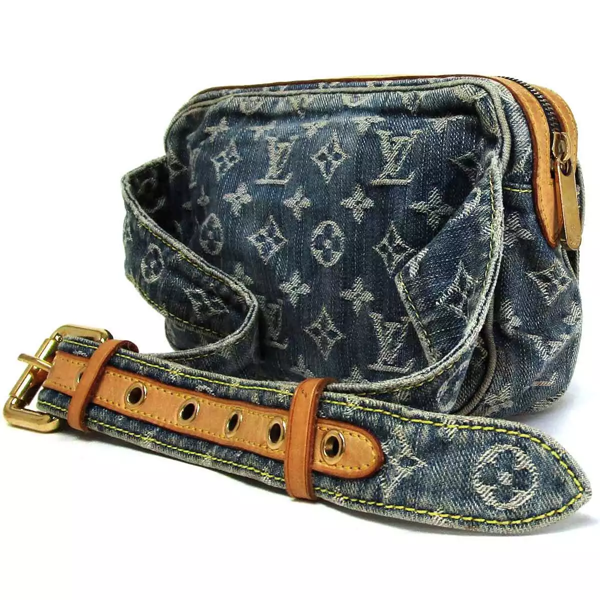 LOUIS VUITTON M95347 Blue Monogram Leather Denim Bum Bag Fanny Pack Used