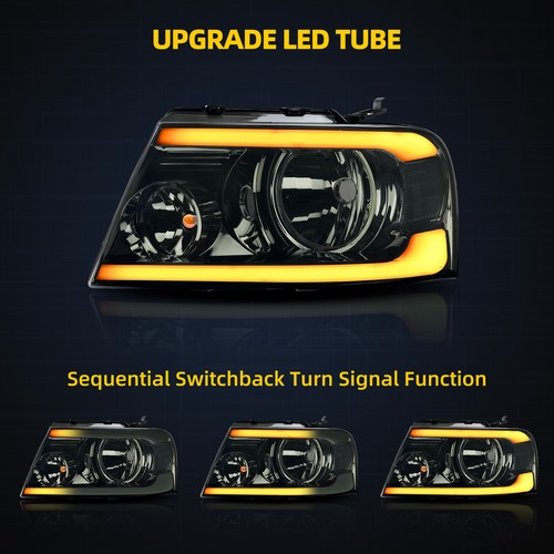 Smoke Lens LED DRL Headlights for 04-08 Ford F-150 F150 Sequential Turn Signal - Picture 3 of 6