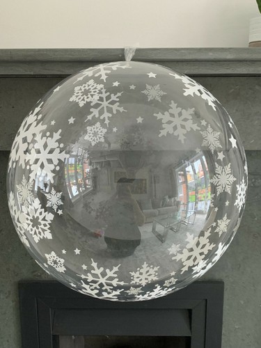 Brand New 18" Clear Snowflake Print Bubble BoBo Round Balloons For Christmas - Picture 2 of 2