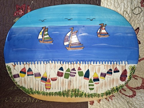 Picknickkorb im Nantucket-Stil mit Keramikoberteil im Meerstil - Bild 8 von 12