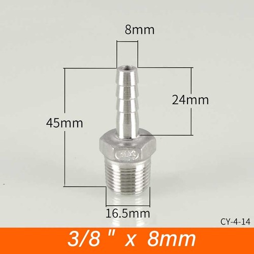 Stainless Steel Male Thread Pipe Fitting x Barb Hose Tail Connector BSP 1/8"~4" - Picture 19 of 68
