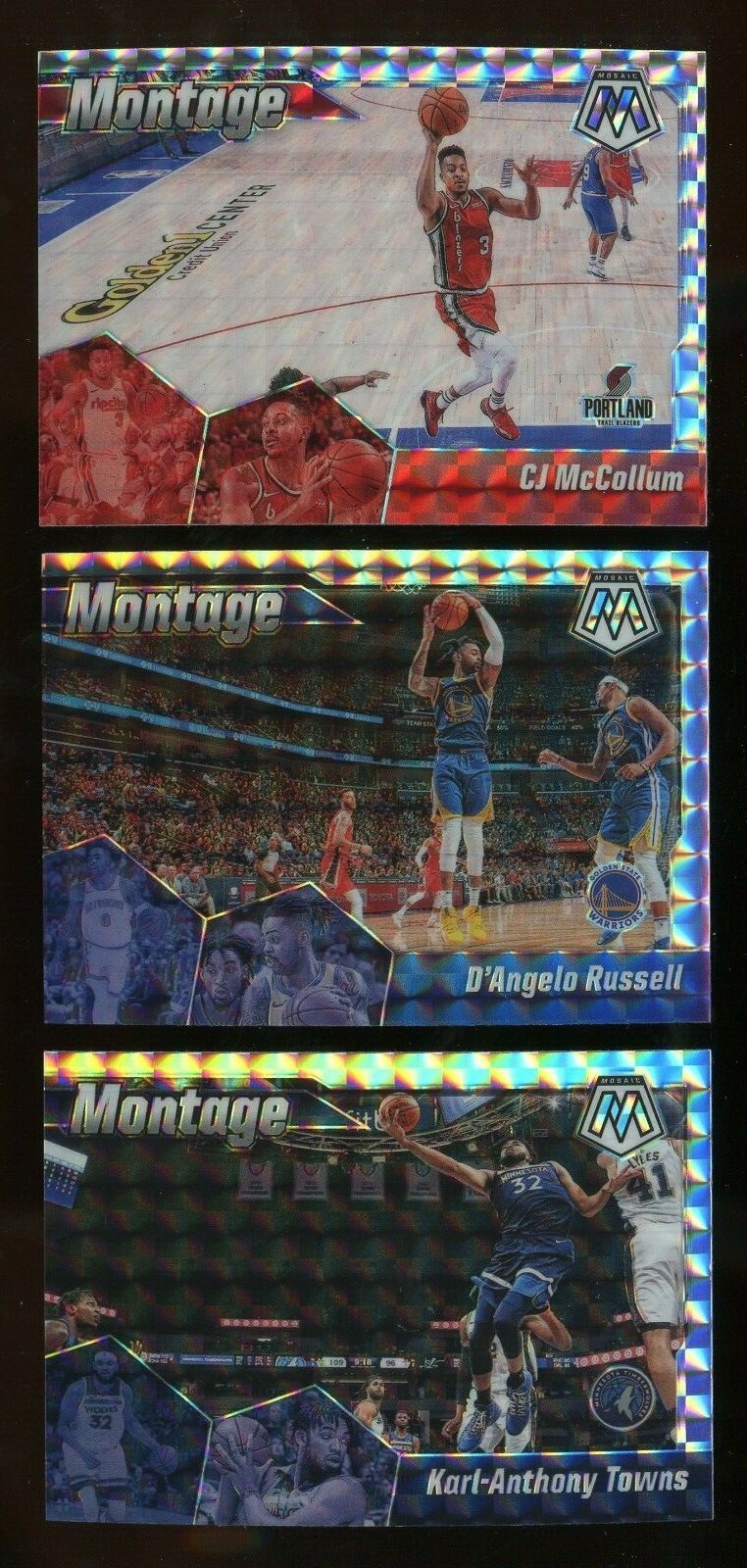 (3) 2019-20 Panini Mosaic CENTER STAGE  Basketball Card PRIZM Insert LOT w/Towns