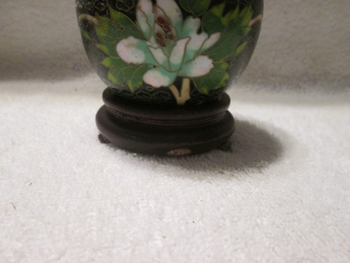 Vintage Cloisonne Enamel Floral Apple Trinket Box With Wood Stand - Bild 2 von 8
