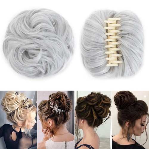 Thick Messy Bun Scrunchie Updo Curly Jaw Claw in Hair Extension Natural As Human - Picture 40 of 43