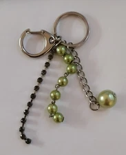 Assorted Green Beads & Sparkling Strands Keychain Clip Accessory