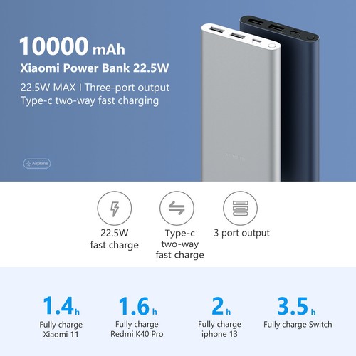 22.5W XiaoMi Mi Power Bank 3 10000mAh Dual USB Type-C QC3.0 DP Fast Charging AU - Picture 9 of 18