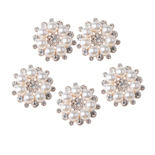 5x Crystal Faux Pearl Flower Shank Buttons Rhinestone Flatback Bridal Decor - Picture 8 of 9