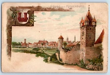 Germany Postcard Greetings from Rothenburg Stoeberlein Tower 1908 Antique