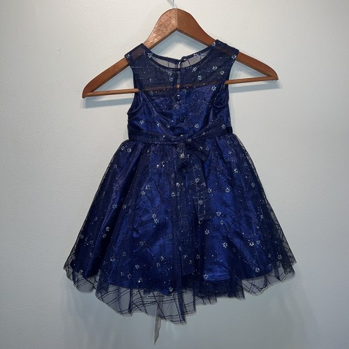 Nuevo con etiquetas Vestido Jona Michelle Azul Marino Brillo Superpuesto Fiesta Vacaciones Talla 3T Con Encogimiento de hombros - Imagen 5 de 9
